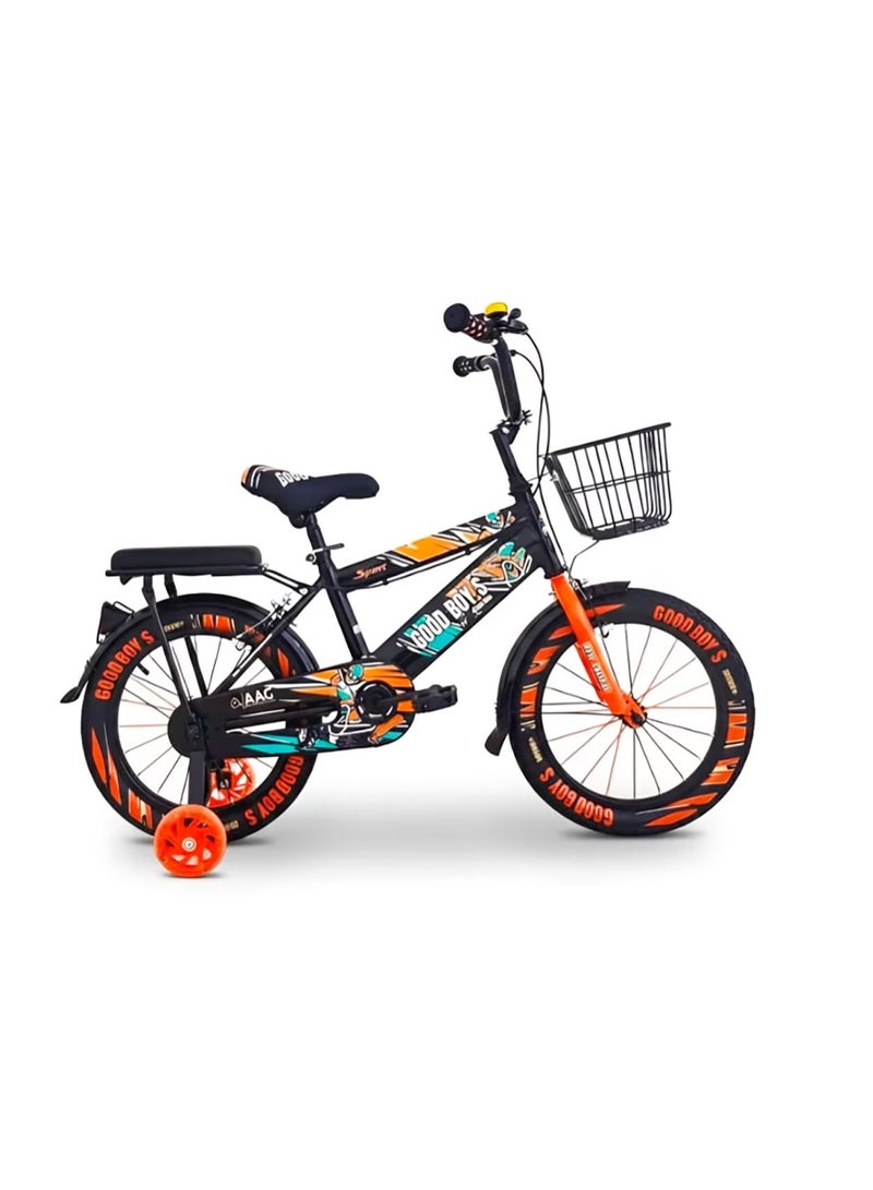 Good Boy Kids Bike, 12 Inches wheels size Children Bikes for Boys Girls Age 3-8 Years w/Training Wheels, Handbrake, Coaster Brake & Removable Basket, Kids Bicycle of orange color